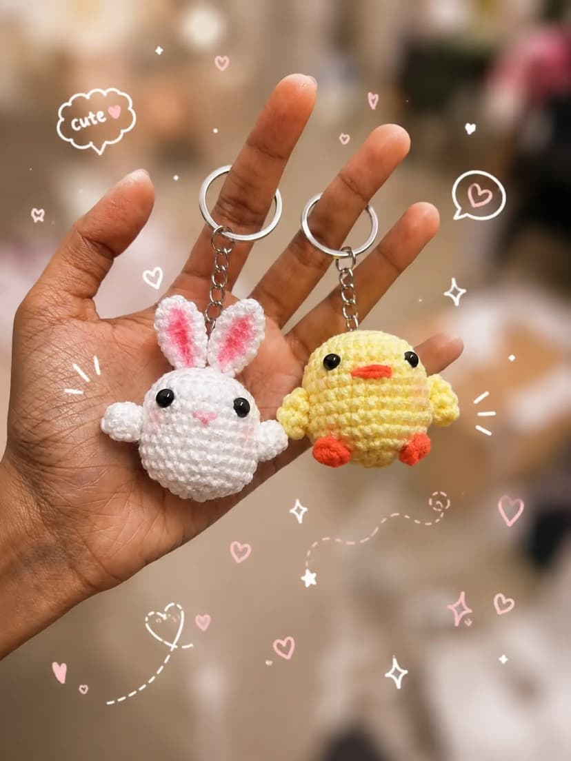 Bunny & Chick Keychain Trio